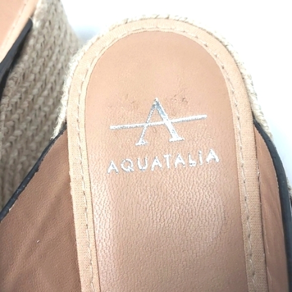 Aquatalia Marina Leather Croc Embossed Crisscross Espadrille Wedges Black Size 7 - Picture 10 of 15